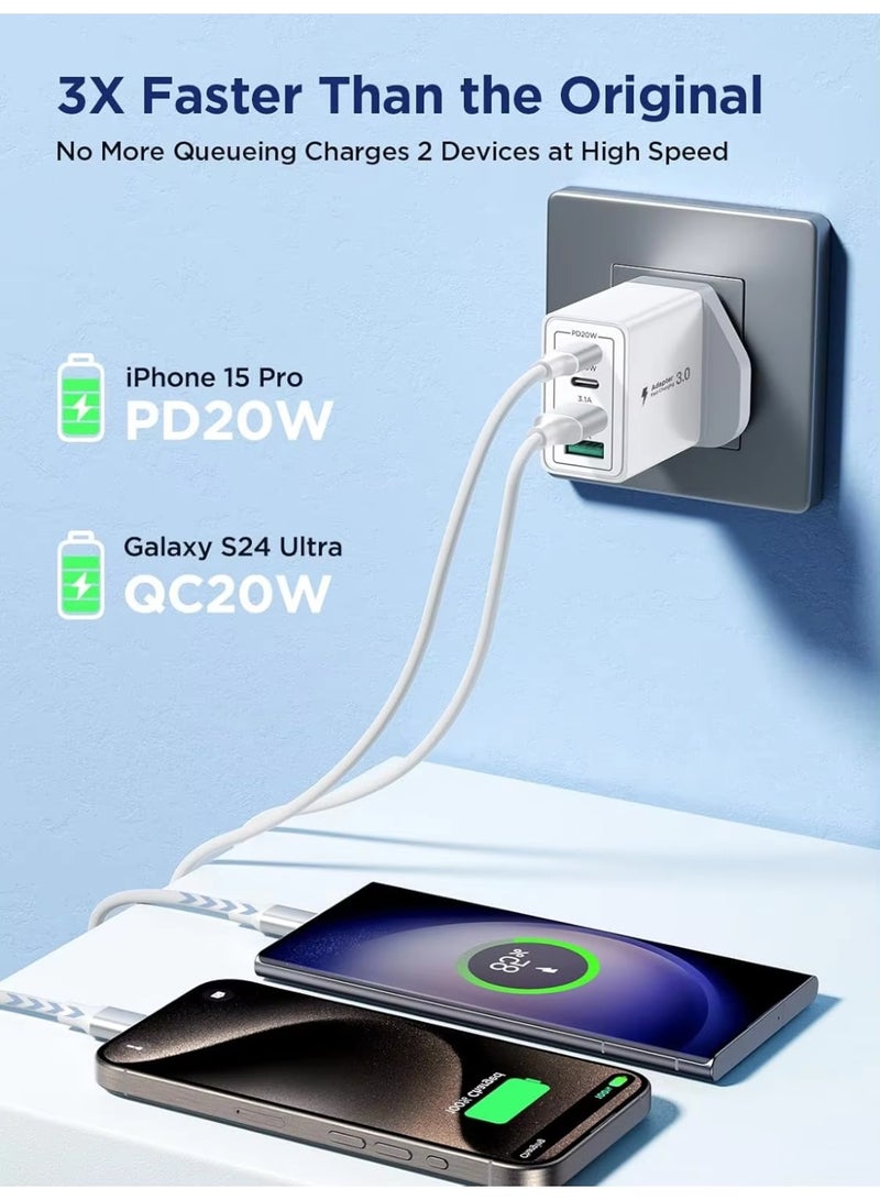 محول جدار 40W 4 منافذ (2 USB-C + 2 USB-A) - شاحن سريع يدعم PD و QC 3.0، مقبس بريطاني (UK Plug) - Image 2